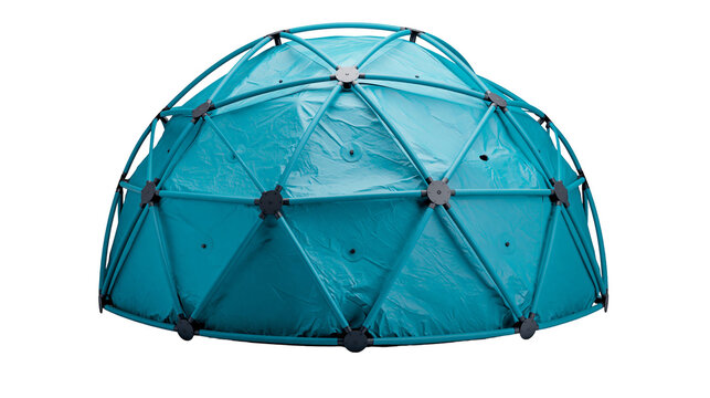 Teal geodesic dome tent structure with dark gray connectors, isolated on transparent background