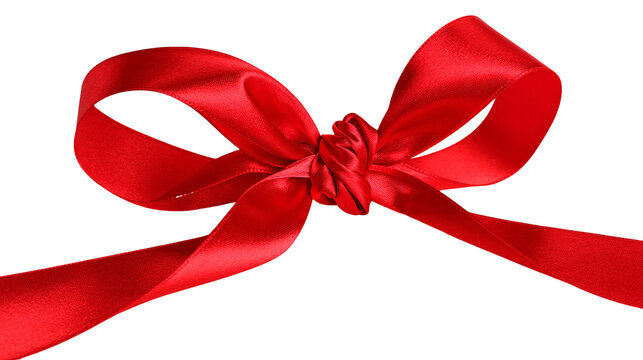 Shiny red satin ribbon tied into a bow, isolated on transparent background