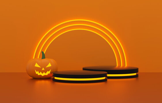 Halloween product display podiums with glowing pumpkin