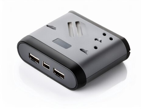 universal travel power adapter with multiple usb ports and type c charging capability isolated on white background for global travel connectivity and electrical gadget power supply