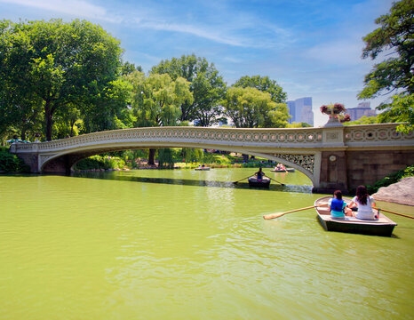 A beautiful bridge over a lake in Central Park, New York City