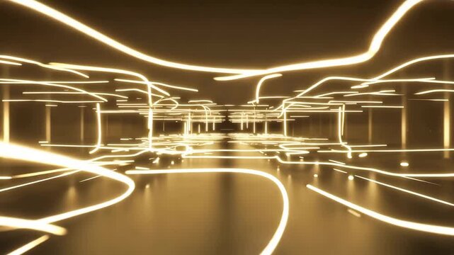 Soft Optical AI Lines &mdash; Gold‑White Futuristic Flow Tunnel Background