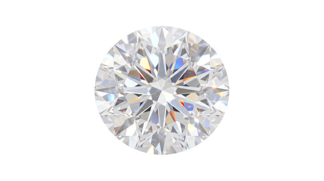 Brilliant round cut diamond with sparkling facets, luxury clear gemstone for jewelry design, elegant white crystal stone with rainbow light refraction isolated PNG with Transparent Background