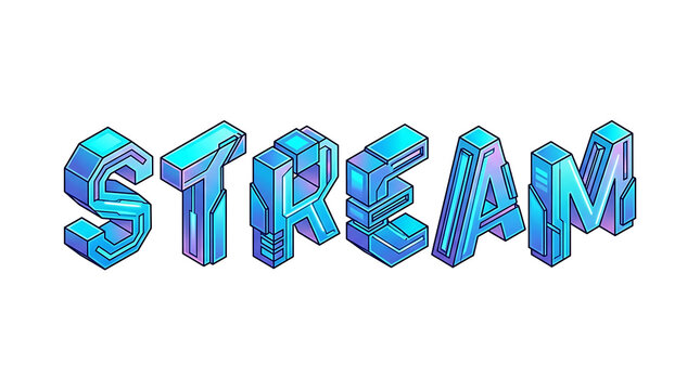Isometric 3D word stream with futuristic cyber tech design