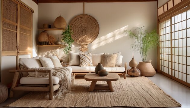 serene wabi sabi interior design living room
