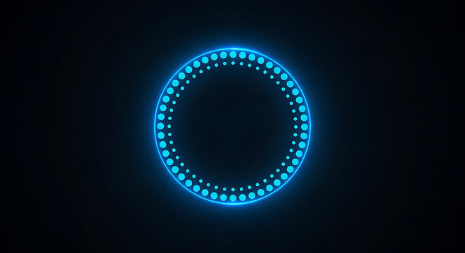 Glowing blue circle of dots on a dark background, futuristic interface or loading spinner