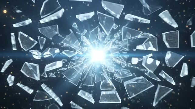Password interface shattering into glass shards in dark space