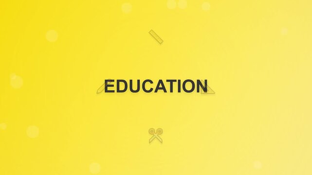 Education Concept Animation with School Supplies on Yellow Background