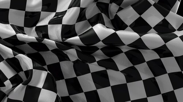 Realistic carbon texture checkered flag moves with elegant glossy folds