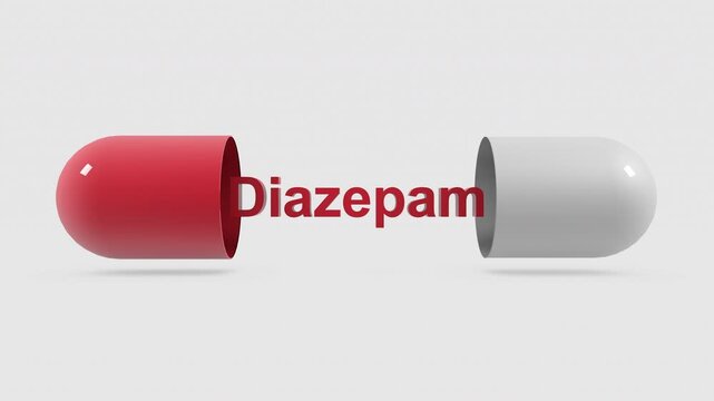 3D animation of pill opening revealing the word Diazepam