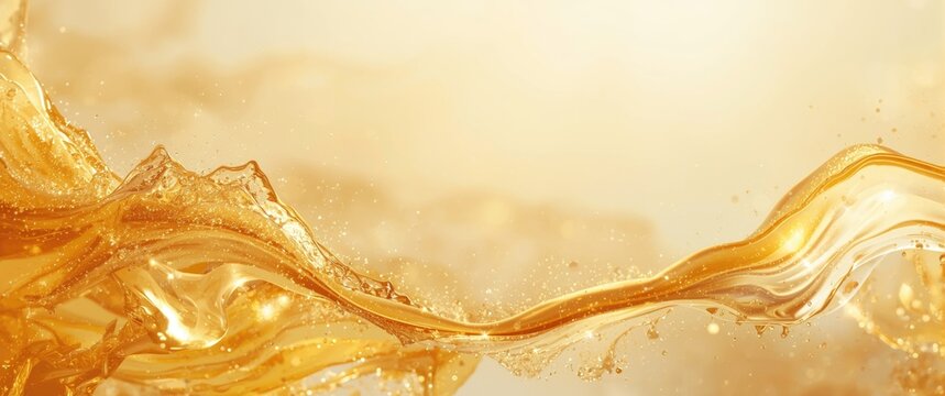 Golden Liquid Splashing with Bubbles Against a Soft Light Background