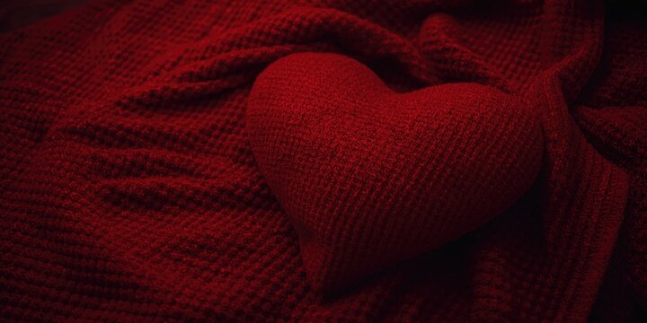 Knitted Red Blanket with Heart Cushion in Soft Textures