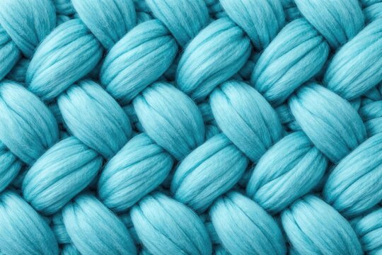 Textured Turquoise Yarn Braiding with Soft Fibers in a Closeup View
