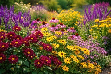 Obraz premium Colorful Flower Garden in Full Bloom with Vibrant Petals and Lush Greenery
