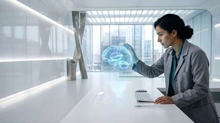 Fototapeta premium Professional Scientist Analyzing Digital Holographic Brain in Lab