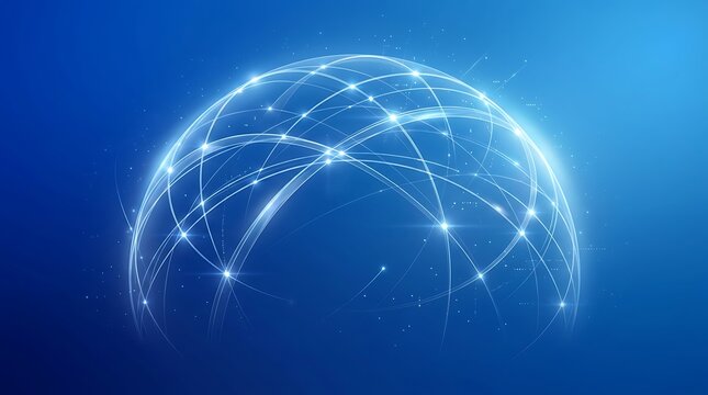 Futuristic digital globe with interconnected glowing blue network lines on dark background representing global connectivity