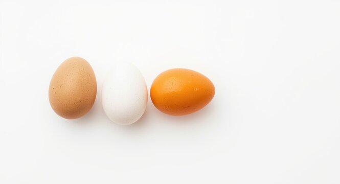 Three Eggs in Varying Colors Isolated on White Background