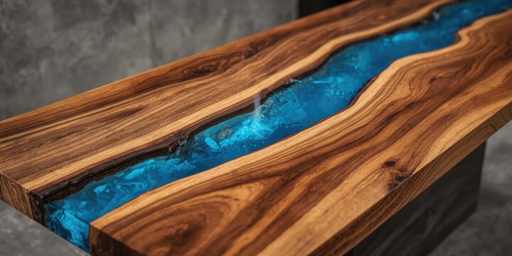 Wooden Table with Epoxy River Design in Contemporary Style