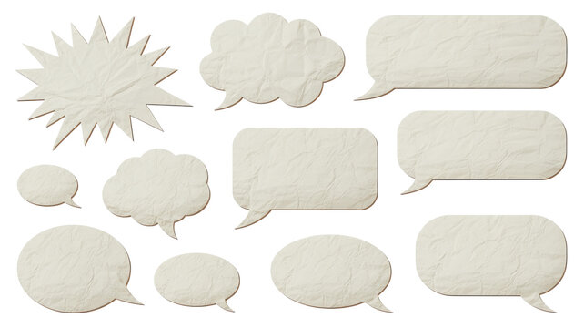 Set of speech and thought bubbles in minimalist style for presentations and comics isolated on transparent background, isolated on white background