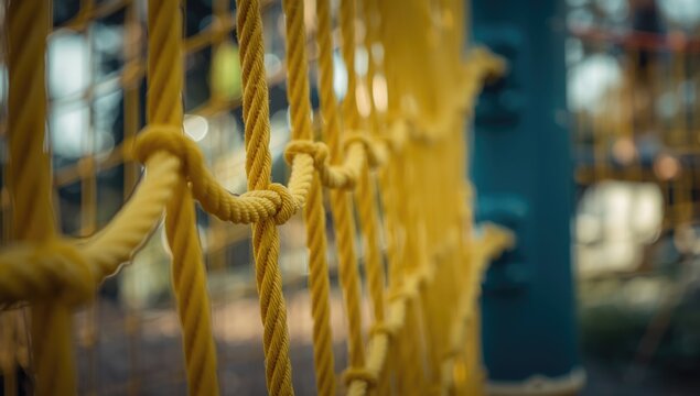 Closeup of Yellow Climbing Ropes at a Playground in Natural Light
