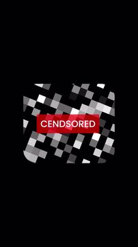 Monochrome pixel mosaic hides sensitive data with red banner. Obscuring Privacy Mosaic Animation for Identity Protection and Sensitive Video Content Censorship Loop 4k video