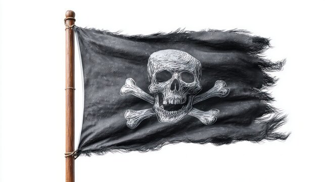Skull and bones pirate flag waving in the wind