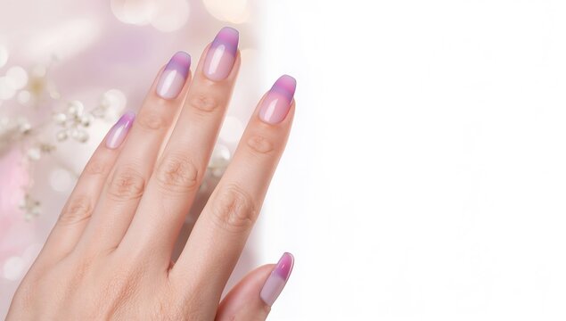 Elegant Hand with Ombre Pink Nails on a Soft Blurred Background