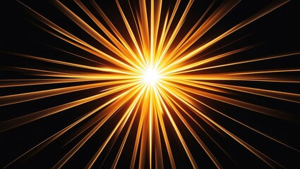 Fototapeta premium Radiant Golden Starburst with Long Rays on Black Background