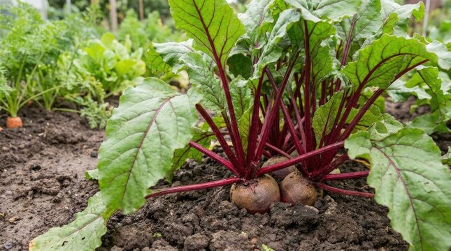 Fresh Beetroot Growing in a Garden Bed.