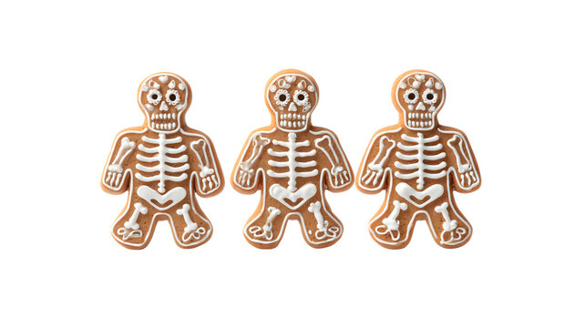 Three skeleton gingerbread cookies