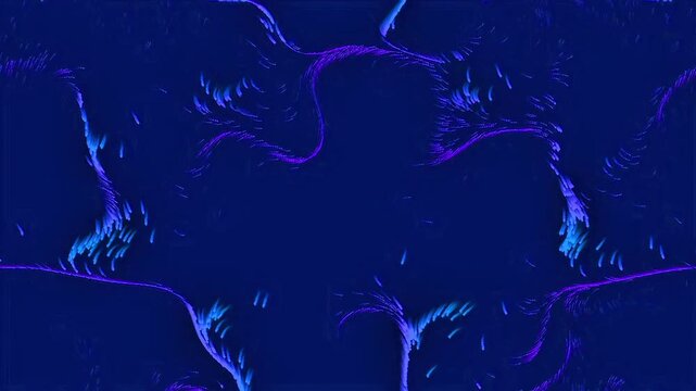 Mesmerizing abstract digital artwork with intricate blue and purple fractal patterns, evoking a sense of fluid motion and energetic connectivity in a dark, mysterious space