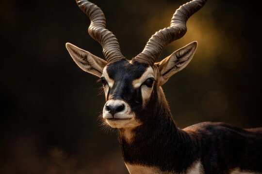 Blackbuck Antelope Gazing Calmly in Golden Light with Soft Background