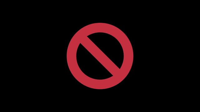 Simple red prohibition circle symbol isolated on a black background for indicating forbidden actions or restricted areas in various