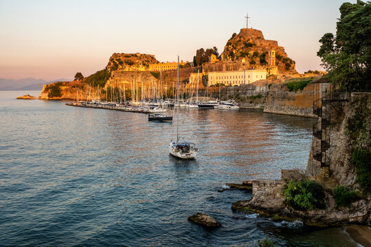 Old Venetian fortress of Corfu town, Corfu, Greece. The Old Fortress is a Venetian fortress in the city of Corfu. Venetian Old Fortress (Palaio Frourio), Corfu, Ionian Islands, Greece
