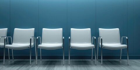 Obraz premium Modern White Chairs in a Minimalist Waiting Room with Blue Wall