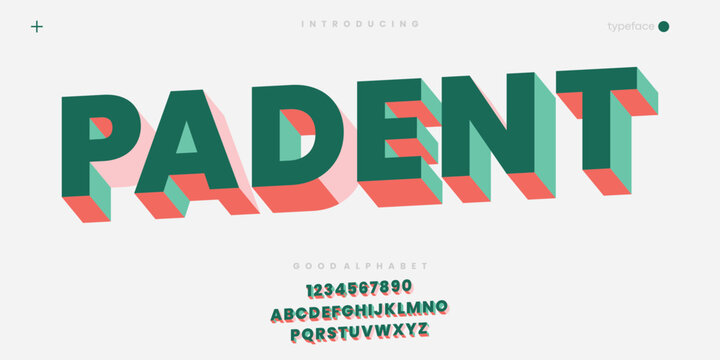 Padent futuristic minimalist display font design, alphabet, typeface, letters and numbers, typography.