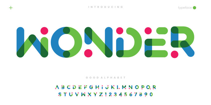 Wonder abstract minimal modern alphabet fonts. Typography technology vector illustration