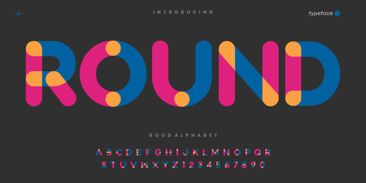 Round abstract minimal modern alphabet fonts. Typography technology vector illustration