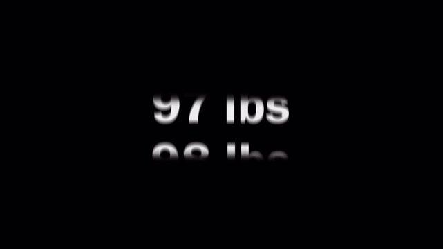 scrolling weight counter number lbs form 0 lbs to 100 lbs on transparent background, 4k video