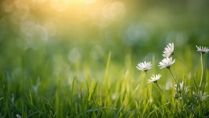 Daisies Blooming in a Sunlit Meadow with Soft Bokeh Background © NFTNexus