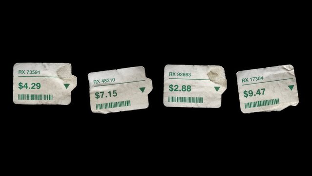 Set of worn price tags isolated on black background
