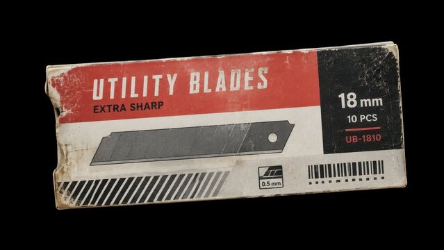 Worn utility blades box isolated on black background