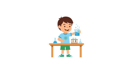 Young boy conducting science experiment with beakers