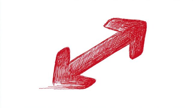 Red hand-drawn double-headed arrow pointing in opposite directions on white background