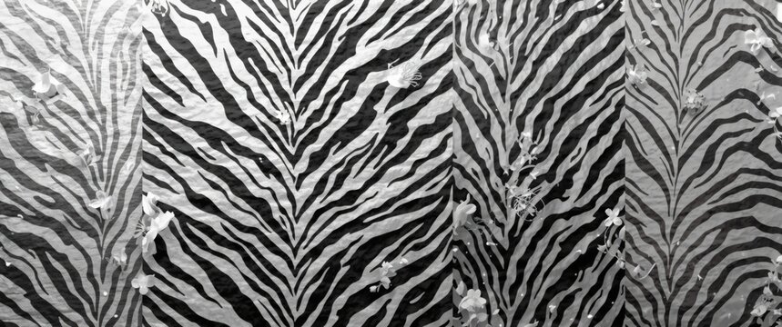 Zebra Print Wallpaper Pattern in Black and White with Textures