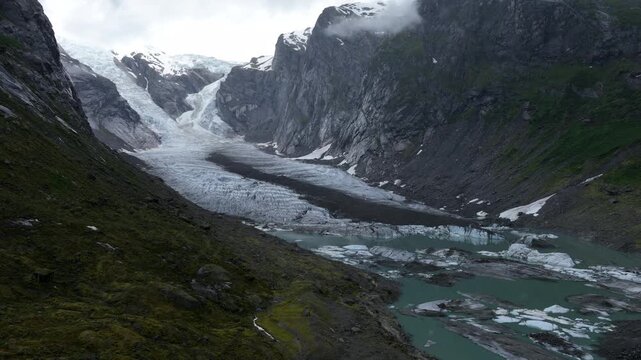 Aerial view of Austerdalsbreen glacier, part of Jostedalsbreen in Norway