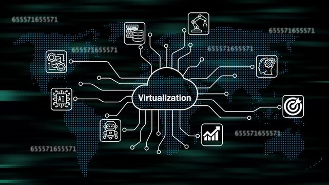 1111111 icons for software services on cloud system. Strategic business success. Business concept. Internet and networking technology. 4k animation video 