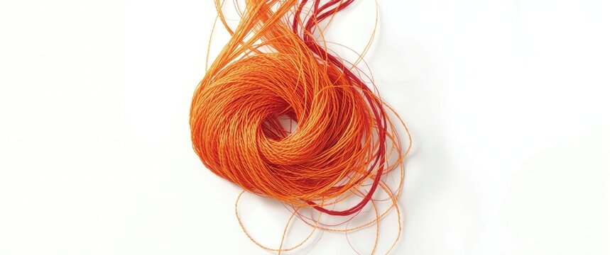 Colorful Threads Twisted in a Spiral Arrangement on White Background
