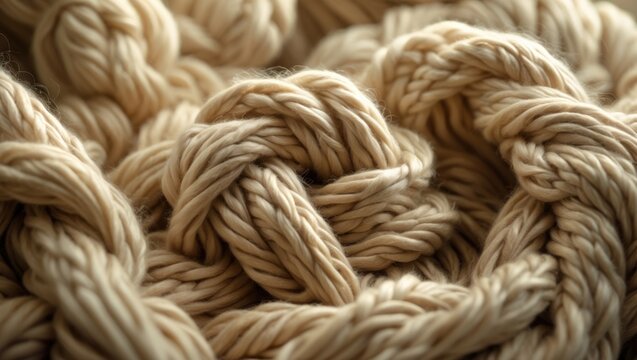 Closeup of Twisted Natural Fiber Rope in Soft Light