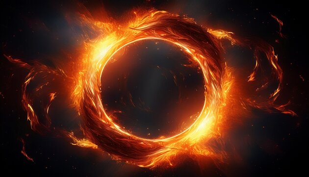 orange fire portal ring burning hot explosion effect isolated on backgrounbackground